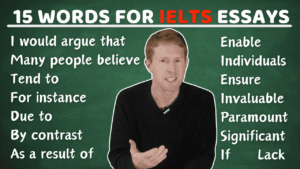 15 advanced vocabulary words and phrases for IELTS essay writing including I would argue that, tend to, significant, and paramount